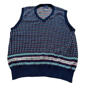 VTG Kenneth Gordon Wakefield Lisle Size XL Navy Fair Isle Cotton Sweater Vest